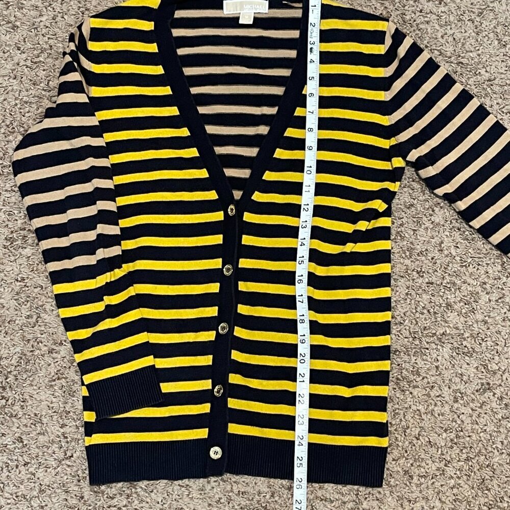 MICHAEL Michael Kors Striped Button Down Cardigan Sweater Yellow Blue M - Picture 6 of 8